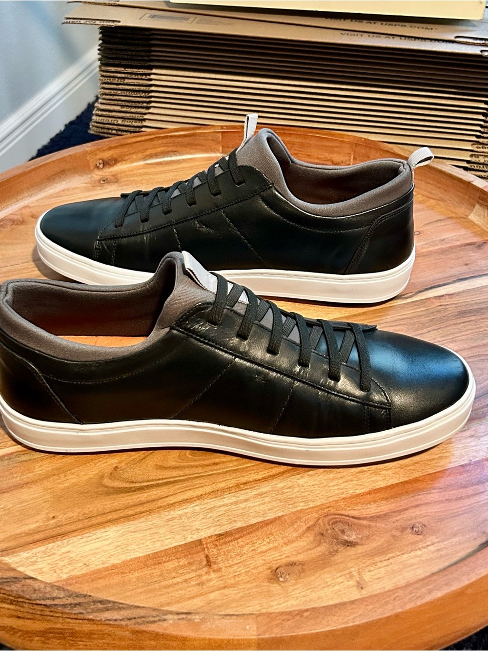 Martin Dingman Black Low-Top Cameron Oiled No Tie Sheepskin Sneakers NEW